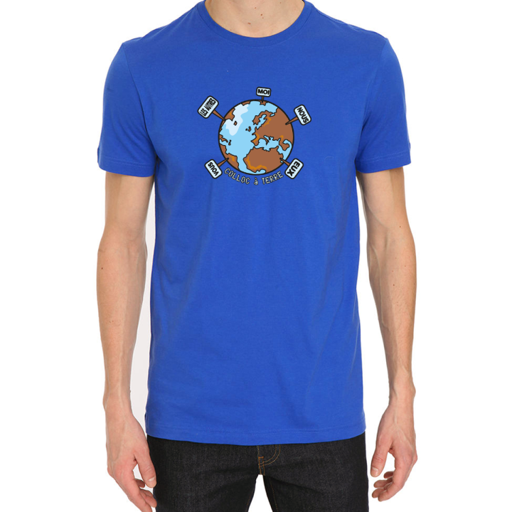 Tee shirt homme "coloc à terre" bleu en coton biologique