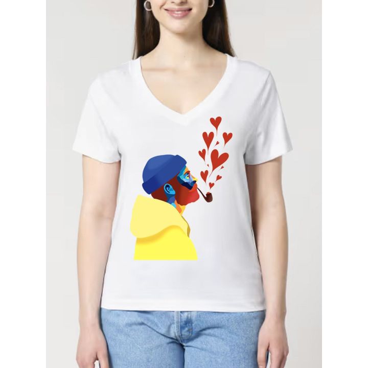 T-SHIRT FEMME COL V "AMOUREUX DES ÉTOILES" BY ATELIER SALÉ