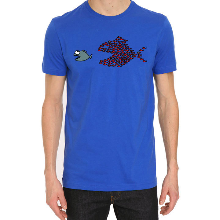 Tee shirt homme "Poissons unis " bleu en coton biologique